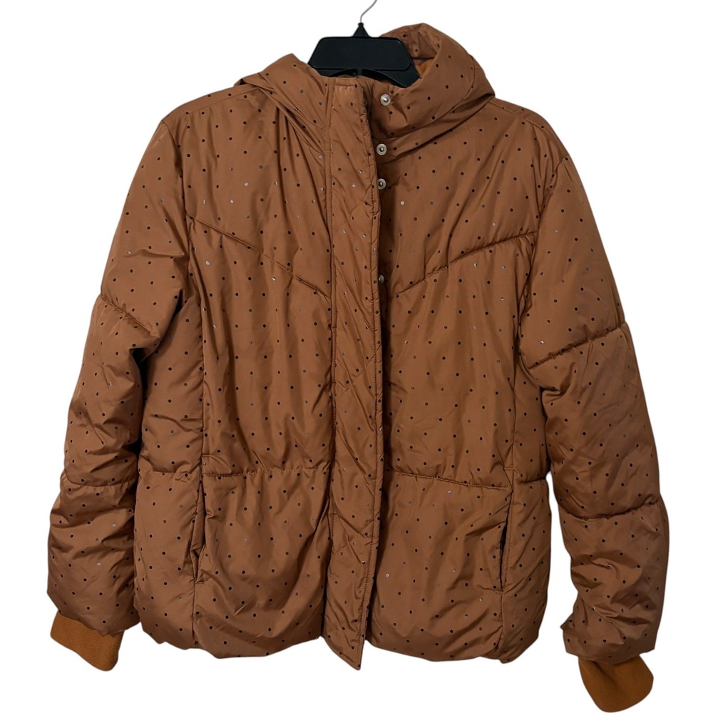 Gap Kids Girls XXL Puffer Jacket Brown Polka Dot Hooded Water Resistant Coat